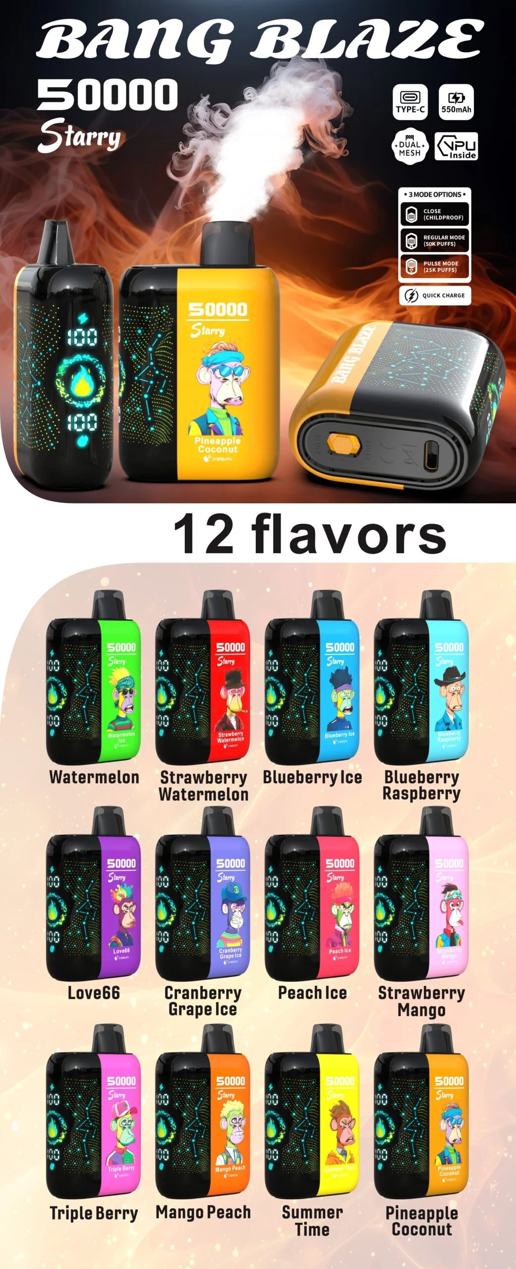 Bang Blaze 50 000 Puffs Starry - jednorazový vape s 50 000 ťahmi a starry dizajnom