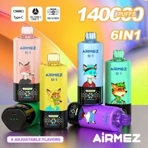 Airmez FOX 140K Puffs 6 IN 1 jednokratná e-cigareta, 6 nastaviteľných príchutí, 140 000 pufov, Type-C, premium vaping na Slovensku