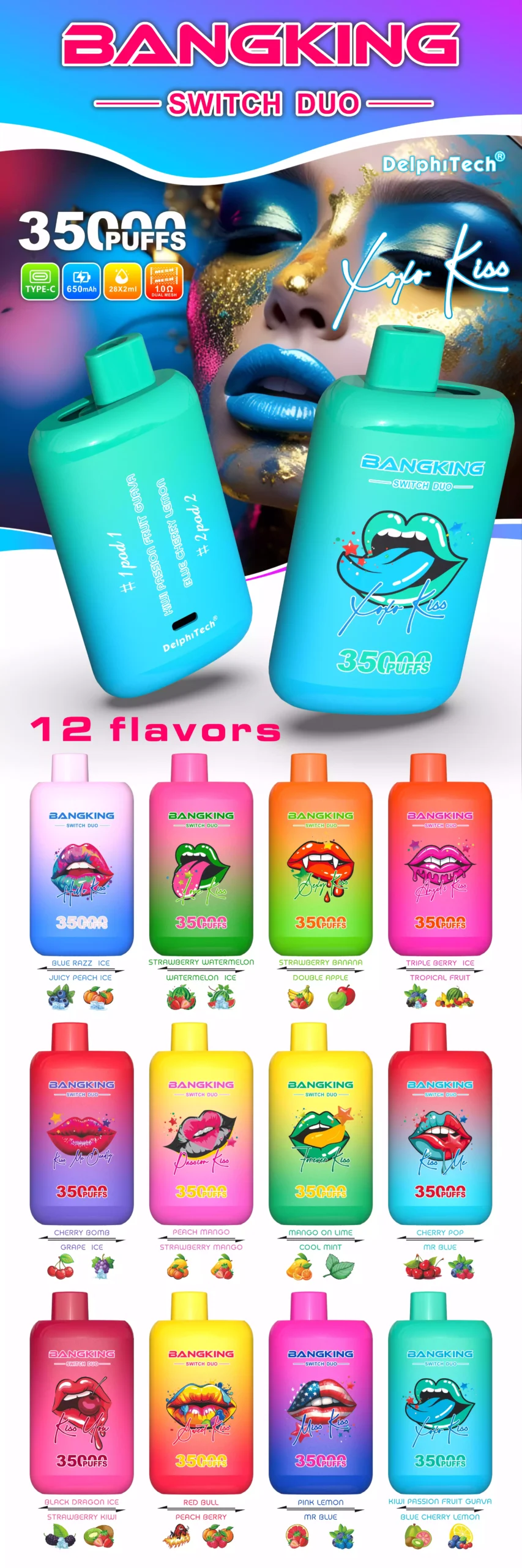 Bang King 35K Puffs Switch Duo - dual-chutový vape