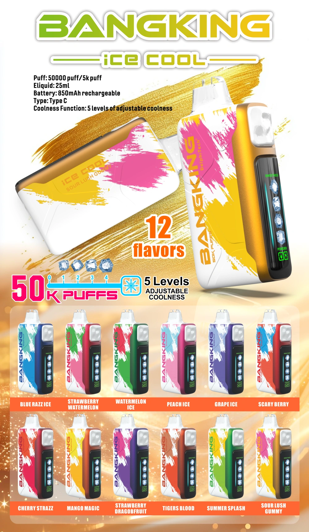 Bang King 50 000 Puffs Ice Cool - 5 úrovní chladu