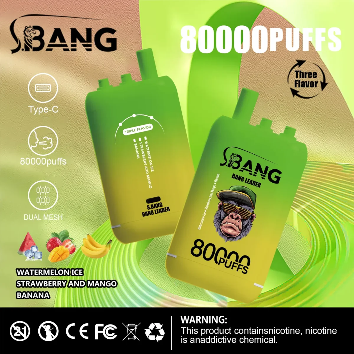 Bang Leader 80 000 Puffs 3 IN 1 - jednorazový vape s 3 chuťami